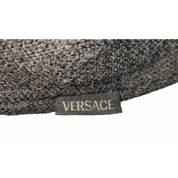 Versace Wool Sweater Mens Sz L Gray Grey Collar Herringbone Pullover Logo FLAW - Picture 4 of 7